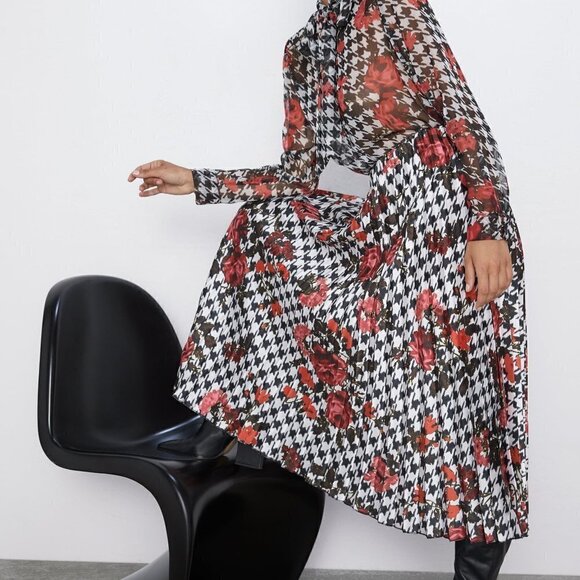 NWT ZARA PRINTED FLORAL BLOGGER WOW PLEATED SKIR - Picture 6 of 8